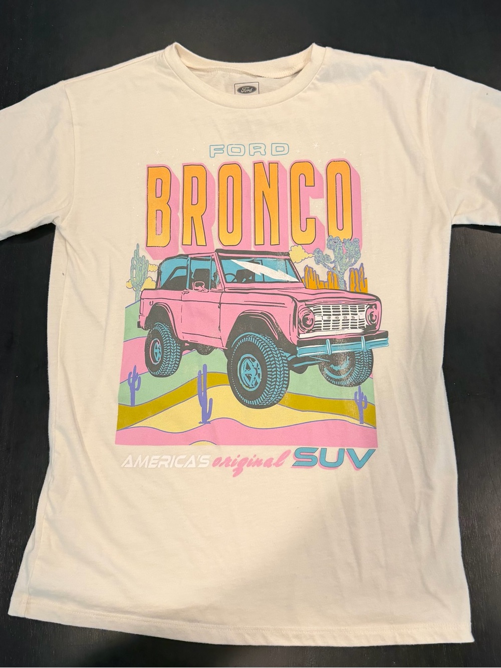 Ford Kids Bronco Graphic Tee - Cream with Pink, Yellow & Blue